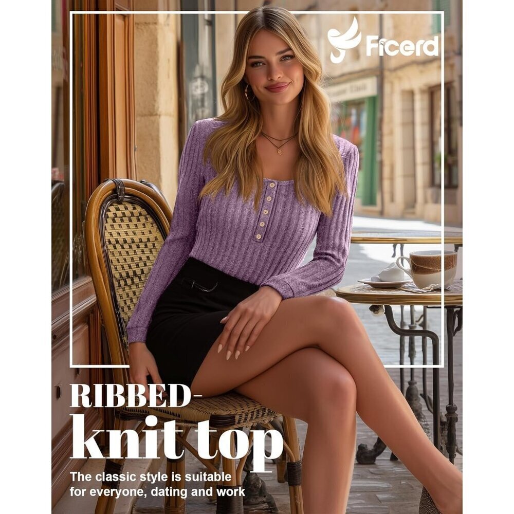 Women's Lightweight Ribbed Knit Sweater Long Sleeve Tunic Casual Top - Picture 4 of 6